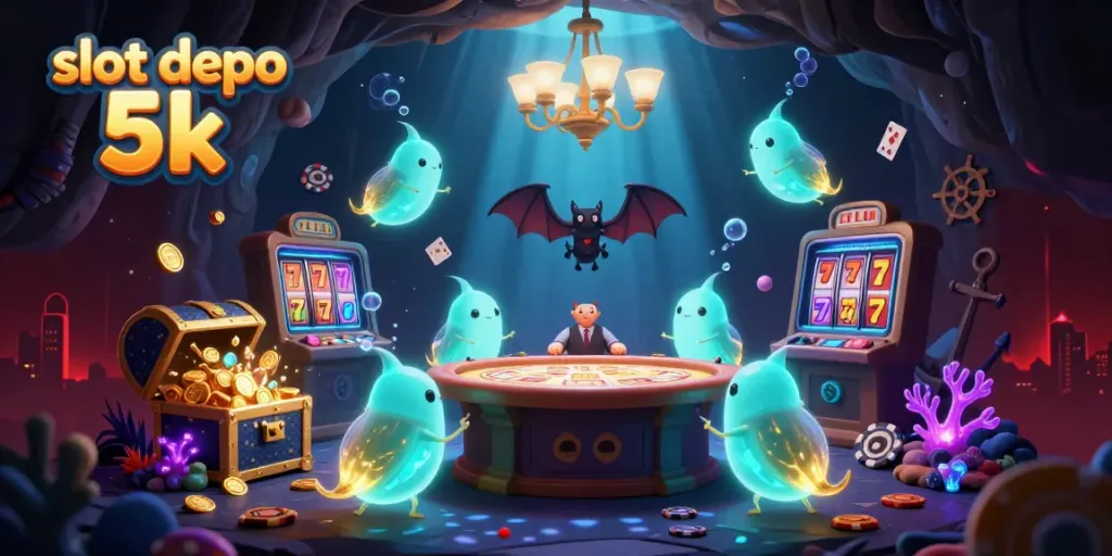 Experience the excitement of slot depo 5k with this vibrant 3D casino scene.