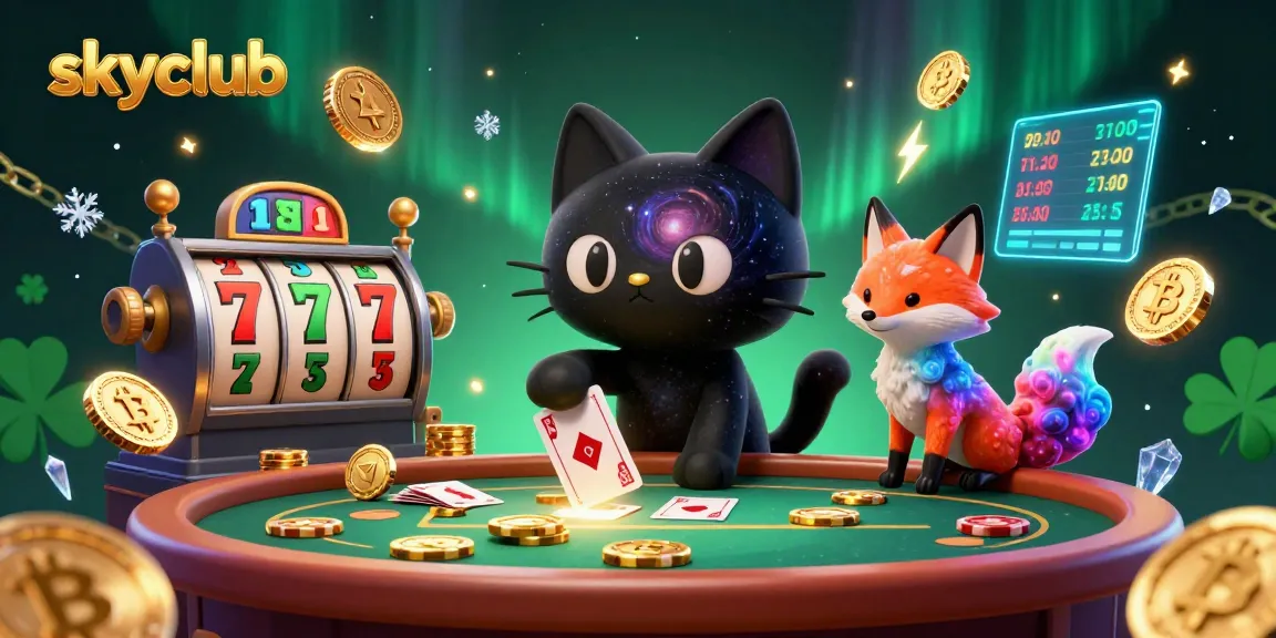 Engage in thrilling gameplay with skyclub at a cosmic casino featuring a black hole cat and vibrant elements.