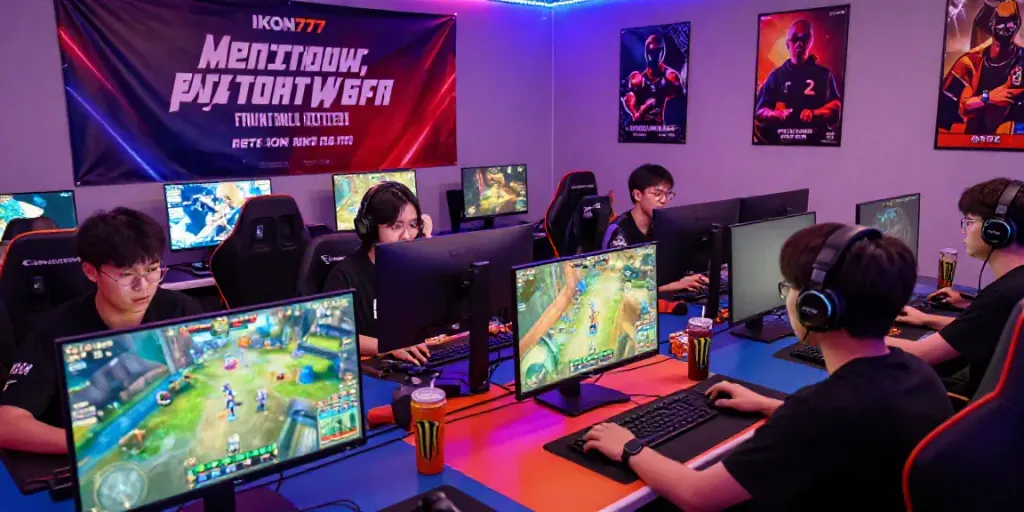 Engaged players enjoying competitive gaming on IKON777 platform in a vibrant environment.