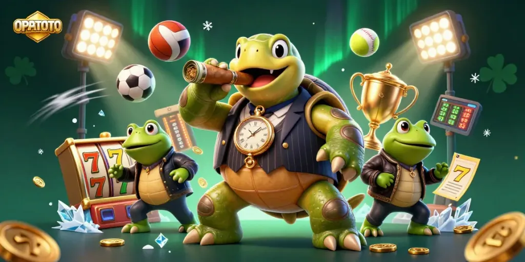 Engage in thrilling action at OPPATOTO with a cartoon turtle mobster and exciting casino elements.