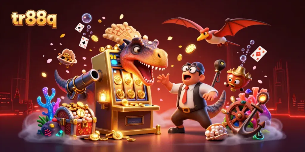 Experience a thrilling jackpot moment at tr88q with a dinosaur and casino scene