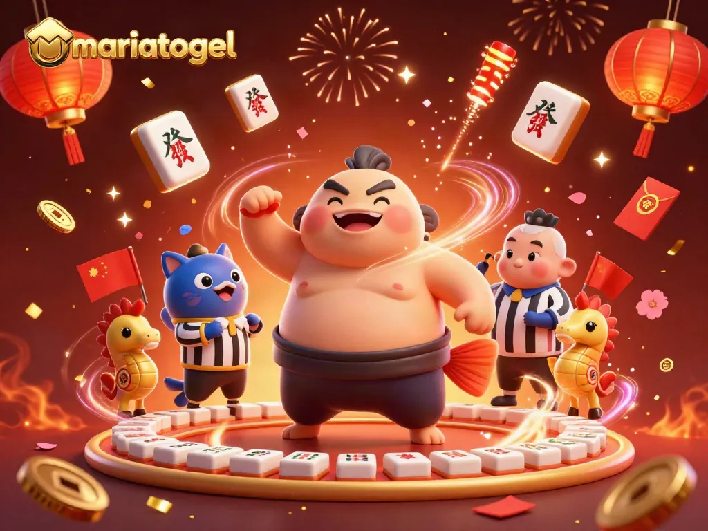 Engage with mariatogel in this lively underwater casino scene featuring a sumo fugu and catfish referee.