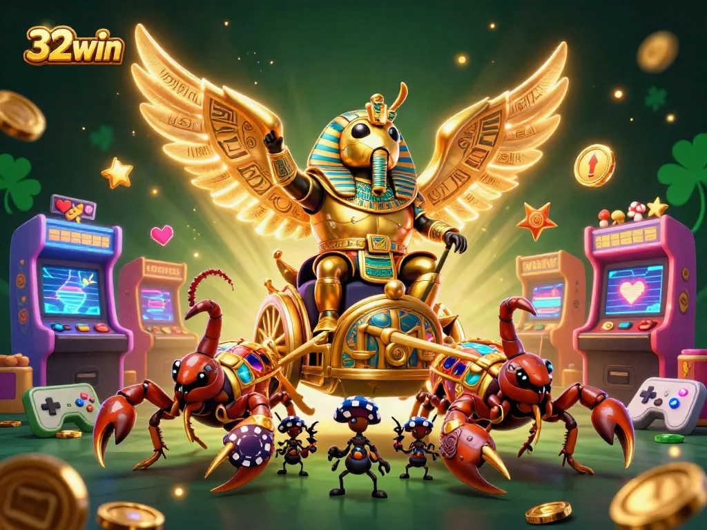 Engage in thrilling gaming with 32win, showcasing vibrant casino elements in a colorful scene.