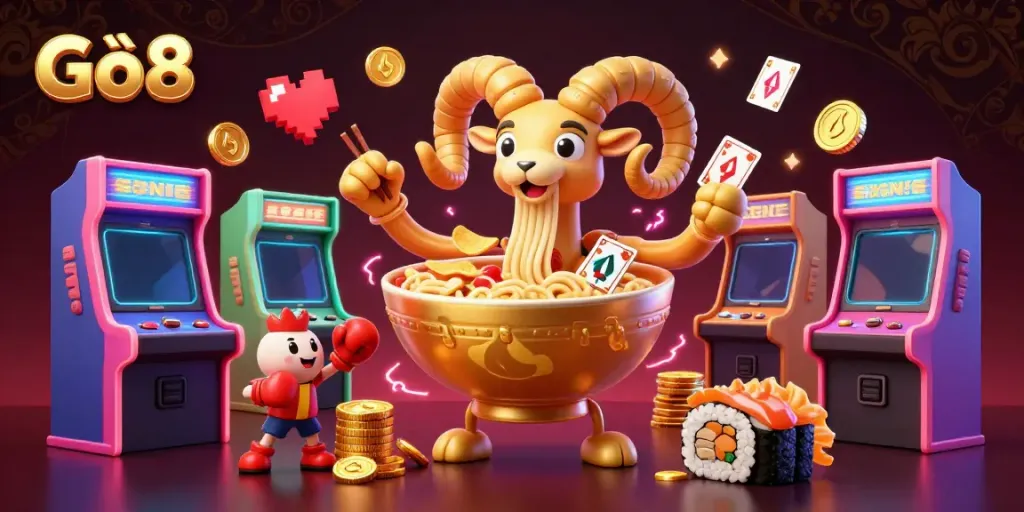 Experience thrilling gameplay at Gô8 with a vibrant casino-inspired scene showcasing game characters and elements.