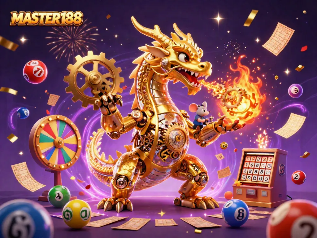 Experience the excitement of gaming at MASTER188, with a vibrant scene of lottery balls and winnings.