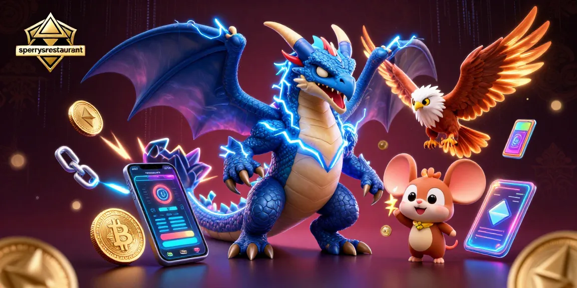 Experience thrilling gameplay at sperrysrestaurant with vibrant dragon and hawk mascots in a captivating casino scene.