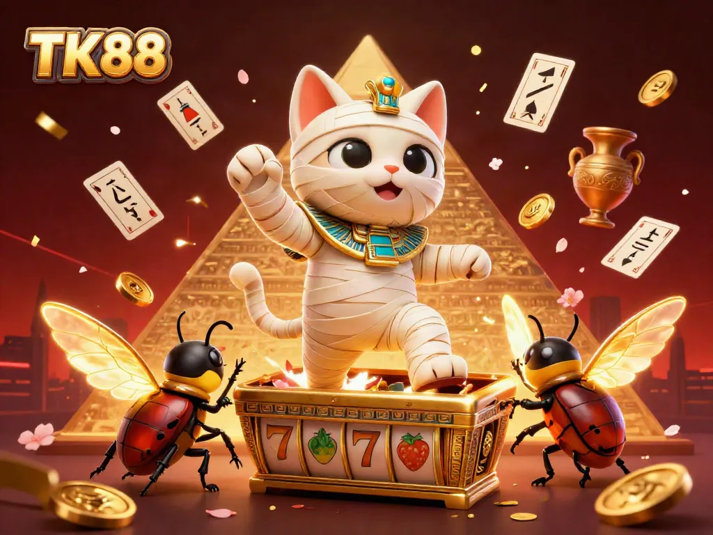 Experience thrilling gameplay with TK88's integrated slot elements in this dynamic casino scene.