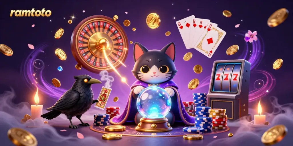 Ramtoto, menarik perhatian dengan ilustrasi 3D kucing mistik dan permainan kasino yang memukau.