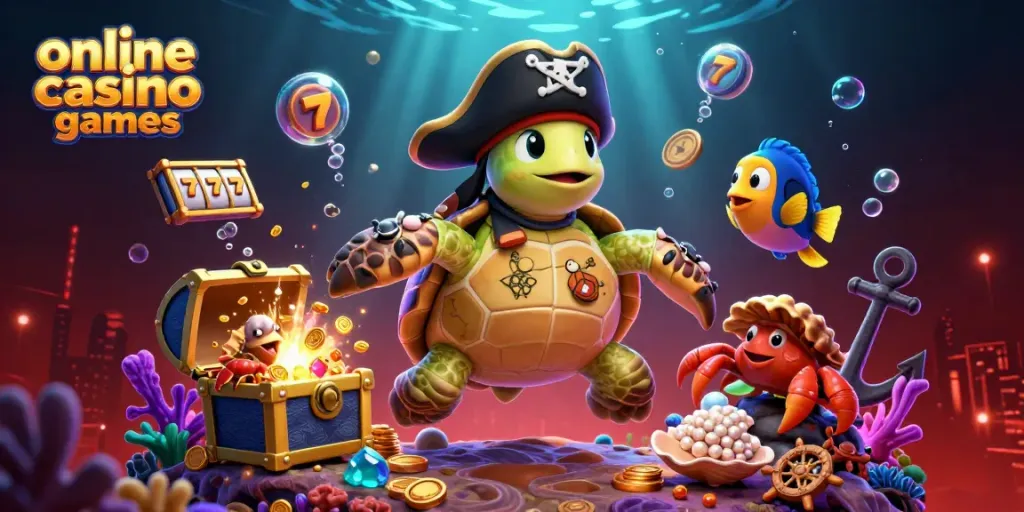 Engage in thrilling online casino games with vibrant characters surrounded by treasures.
