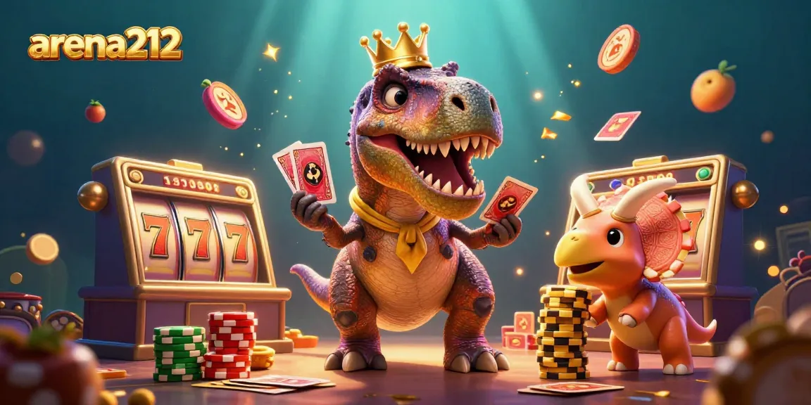 Bermain di arena212 dengan T-Rex, Pterodactyl, dan Triceratops sambil menikmati jackpot slot.