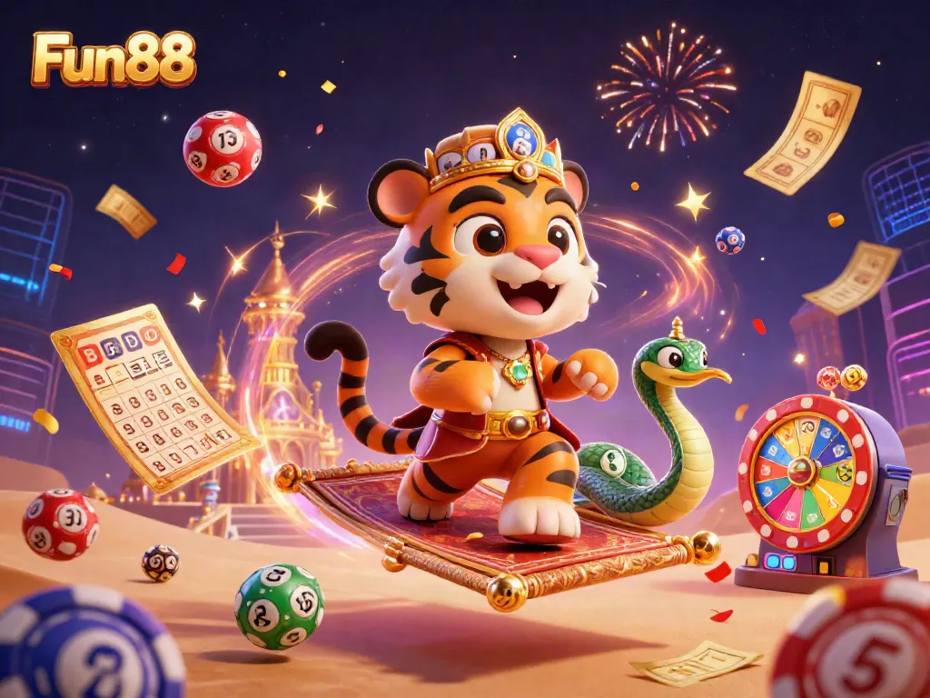 Experience Fun88's vibrant gaming world with a magical illustration showcasing exciting casino elements.