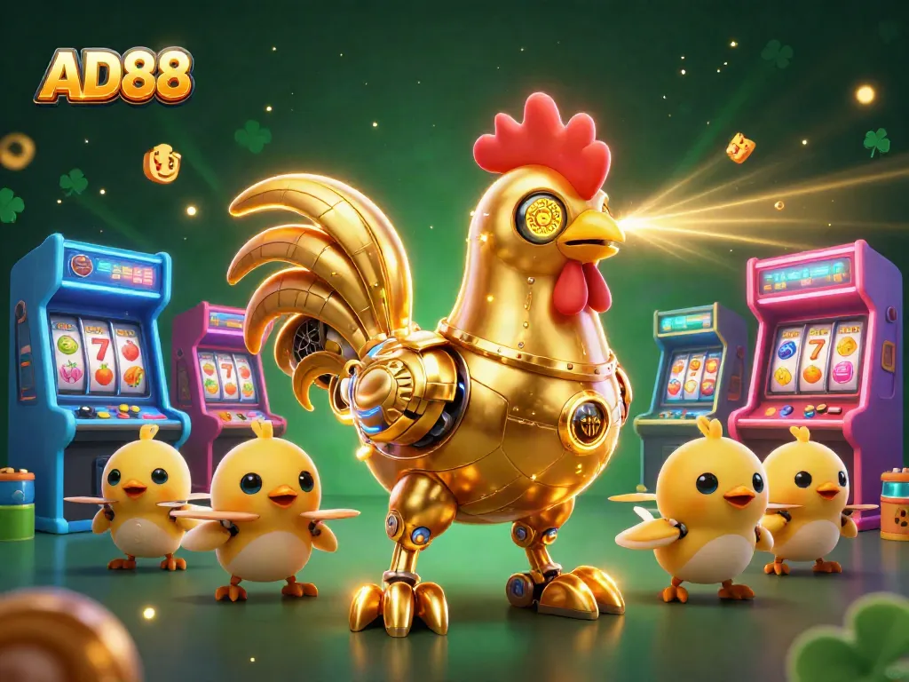 Experience the excitement of AD88 with thrilling 3D illustrations featuring engaging characters and vibrant casino elements.