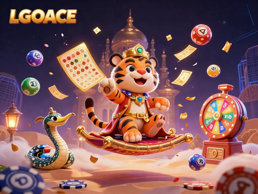 Engage with the exciting world of LGOACE through a vibrant 3D casino-themed illustration.