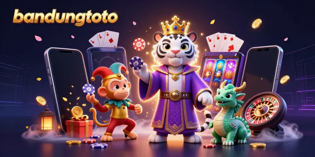 Experience the excitement at bandungtoto with a vibrant scene featuring a white tiger and a golden monkey.