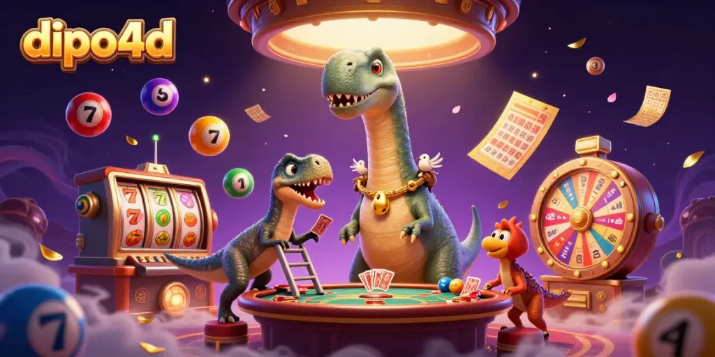 Experience the dipo4d excitement with a vibrant 3D casino scene featuring dynamic characters and games.