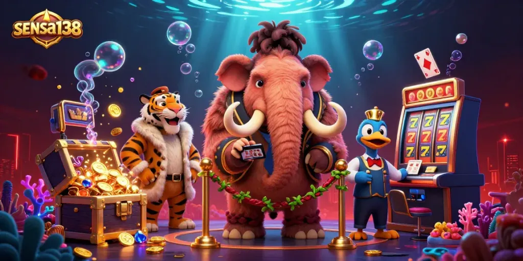 Experience sensa138's vibrant casino atmosphere with unique characters and energetic gaming elements.