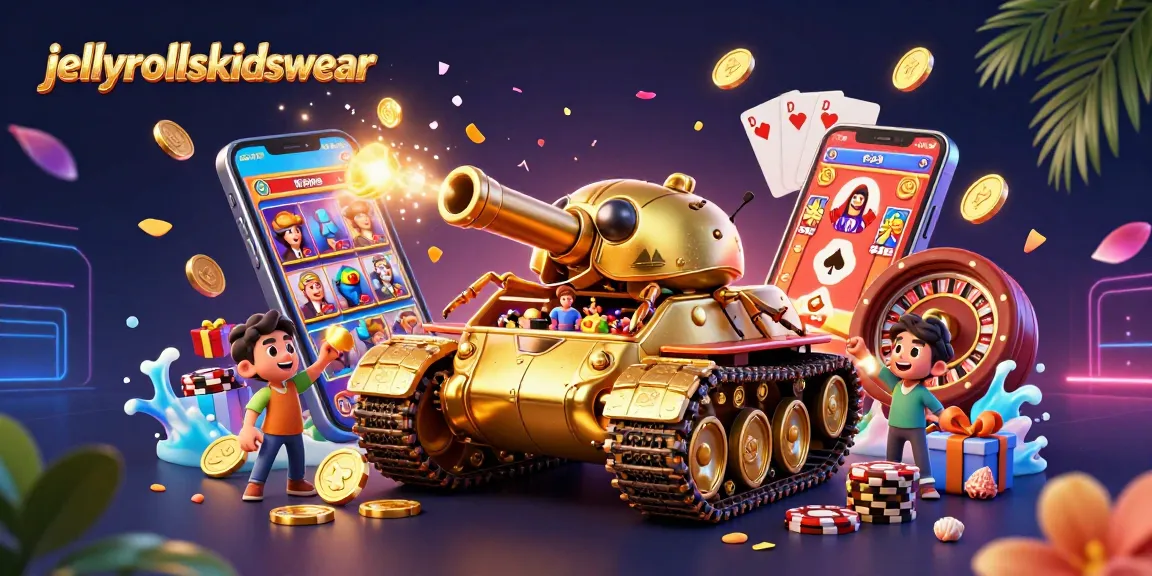 Permainan slot menarik di jellyrollskidswear dengan mesin slot berputar dan koin emas.