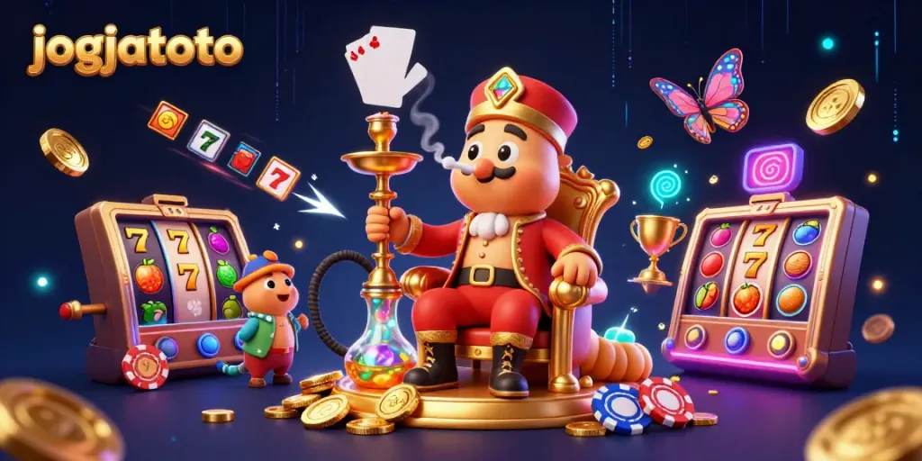 Engage with jogjatoto's thrilling slot machine adventure featuring vibrant symbols and a unique caterpillar character.