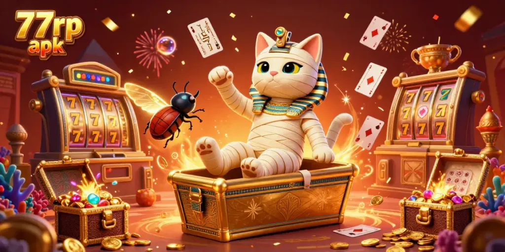 Experience thrilling moments playing 77rp apk in a packed casino scene filled with excitement.