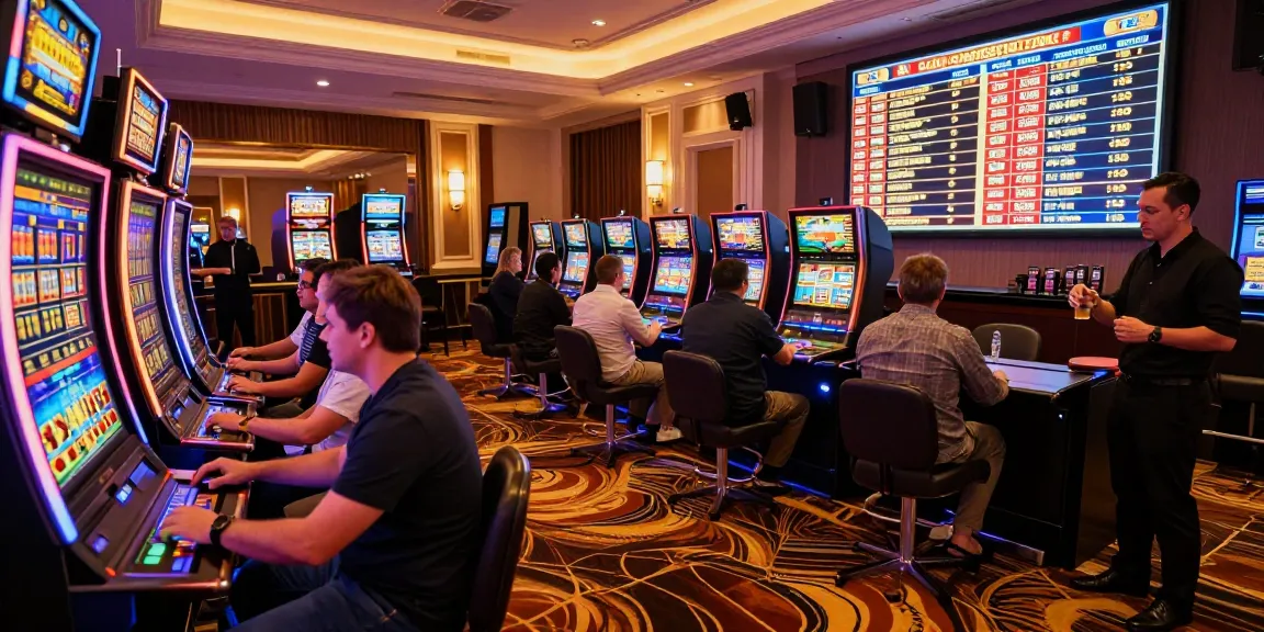Momen permainan slot di LUXURY777 dengan suasana kasino mewah yang penuh warna dan semangat.