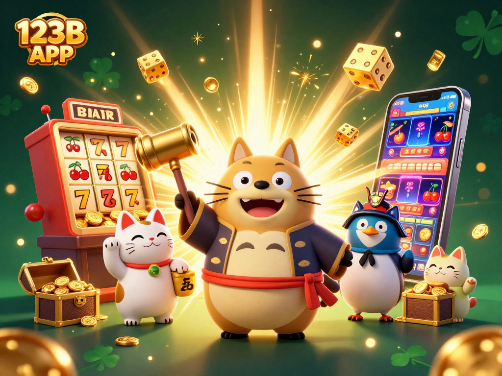 Experience the vibrant world of the 123B APP with cheerful characters and exciting slot action in this 3D scene.