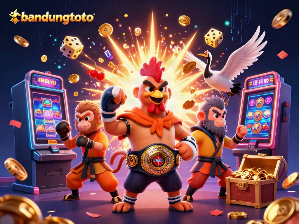 Engaging 3D illustration showcasing bandungtoto's vibrant gaming scene with characters and dynamic casino elements.