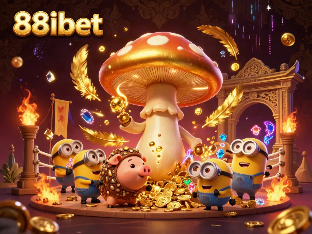 Experience thrilling magic and fortune with 88ibet in a vibrant, colorful casino scene complete with animated characters.
