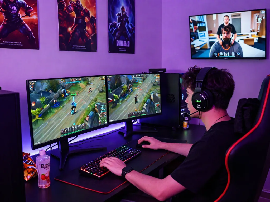 Pemain bermain diana4d di ruang gaming yang cerah dengan peralatan lengkap dan suasana seru.