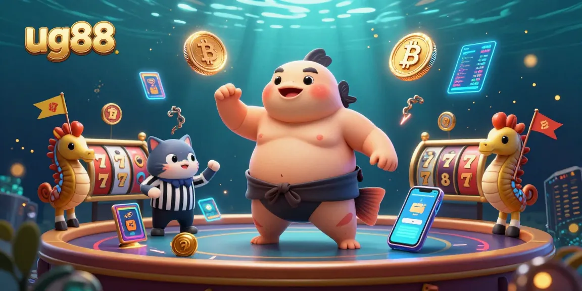 Engage in the thrilling ug88 jackpot action with vibrant characters and crypto elements in a lively underwater casino.