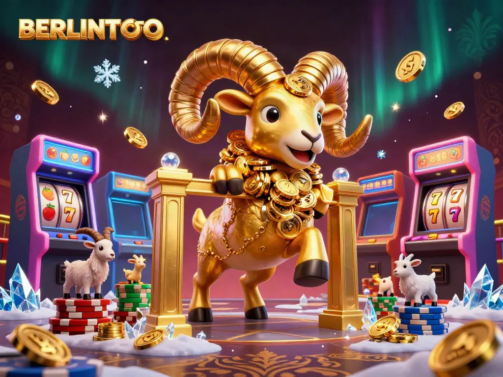Engage with stunning slot gameplay at BERLINTOTO featuring dynamic golden ram and vibrant casino elements.