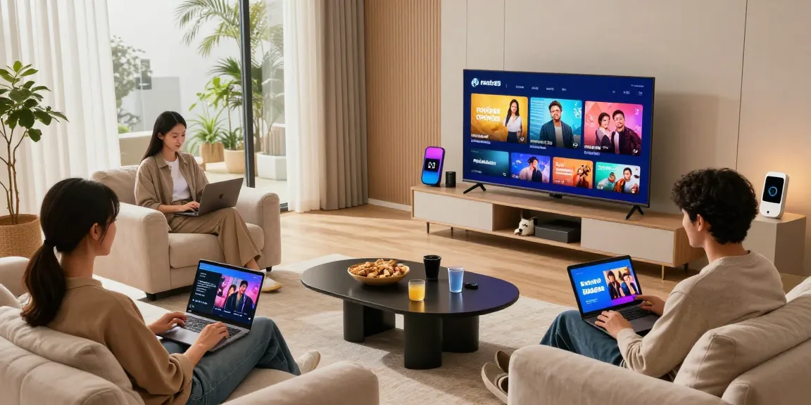 Users enjoying the rokok88 digital entertainment platform at home with multiple devices, creating a cozy and engaging atmosphere.