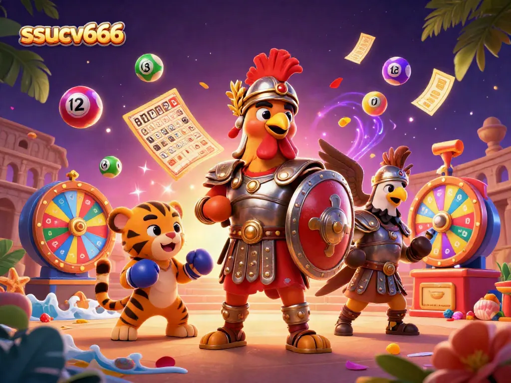 Experience the excitement of ssucv666 with vibrant lottery elements and dynamic characters.