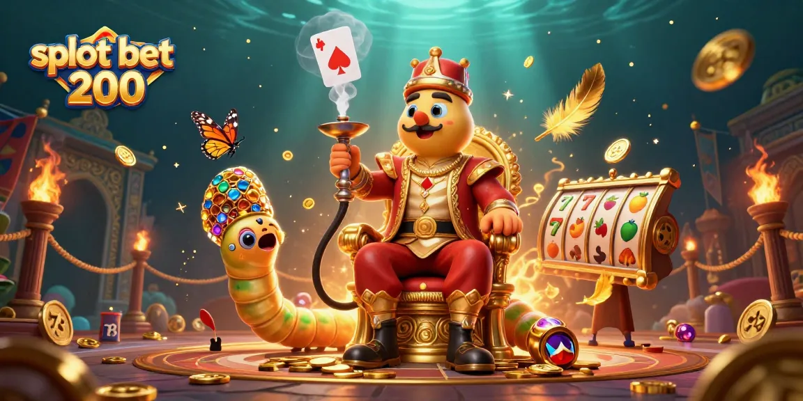 Mainkan slot bet 200 dengan koin emas dan simbol keberuntungan dalam ilustrasi kasino yang hidup.