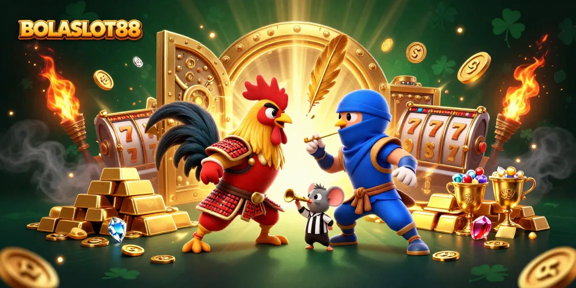 Menghadapi pertarungan dramatis, BOLASLOT88 menghadirkan dua ayam jantan 3D bercorak samurai dan ninja dalam tata letak yang menakjubkan.