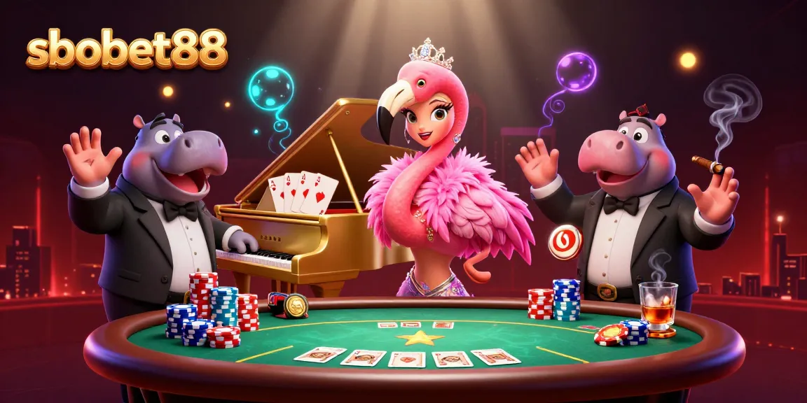 Permainan sbobet88 dengan penyanyi flamingo, bassis hippo, dan permaianan kartu poker yang menarik.