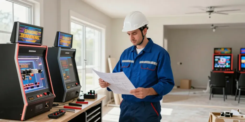 Trusted local contractor reviewing plans for a slot toto gaming room renovation.