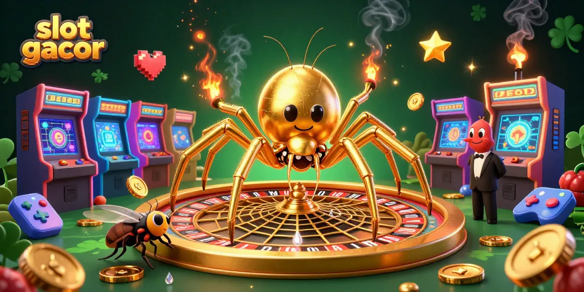 Menangkan slot gacor dengan mencari jackpot dalam gambar dengan laba-laba emas dan pengendara centipede.