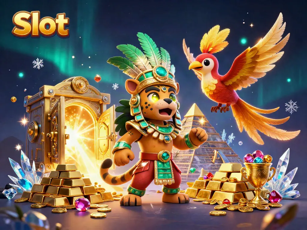 Memenangkan permainan Slot dengan karakter judi simbolik dan elemen kemenangan berkilau.