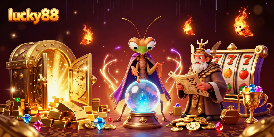 Spin the reels and unlock treasures with lucky88 featuring fortune teller and librarian in mystical casino!