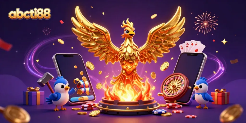 Experience thrilling gameplay with abcti88's molten gold phoenix, casino games, and festive atmosphere.