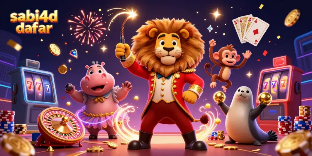 Experience the excitement of SABI4D daftar with vibrant 3D illustrations featuring casino characters and dynamic game elements.