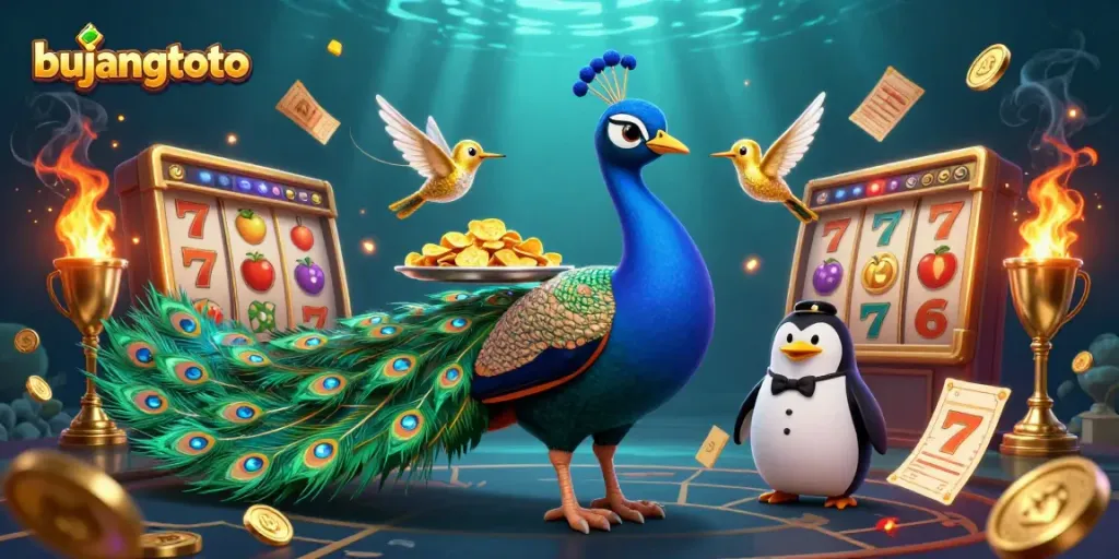 Experience exciting games at bujangtoto with dynamic slot reels and vibrant casino elements.