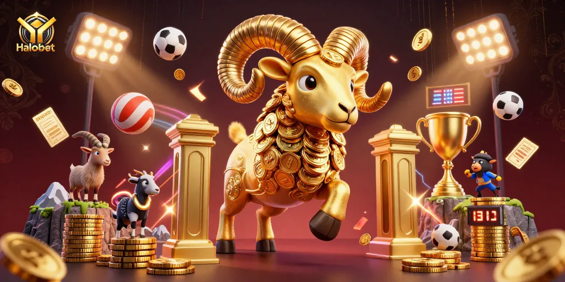 Halobet menghadirkan aksi taruhan dengan domba emas monumental dan elemen olahraga dinamis.