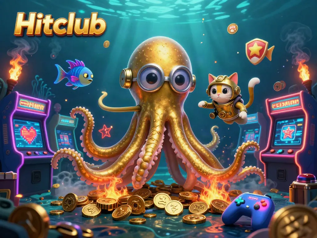 Experience thrilling gaming adventures with Hitclub's vivid casino scene featuring a kraken and divers.