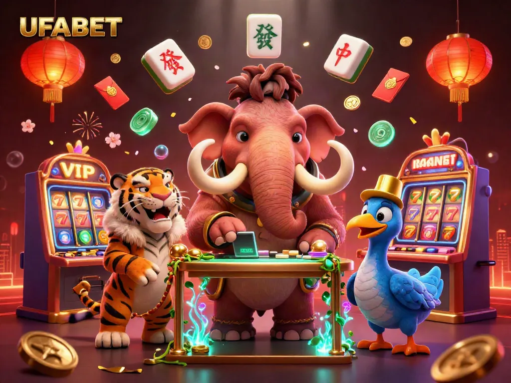 Experience UFABET's exciting gambling world with dynamic characters and vibrant casino elements.