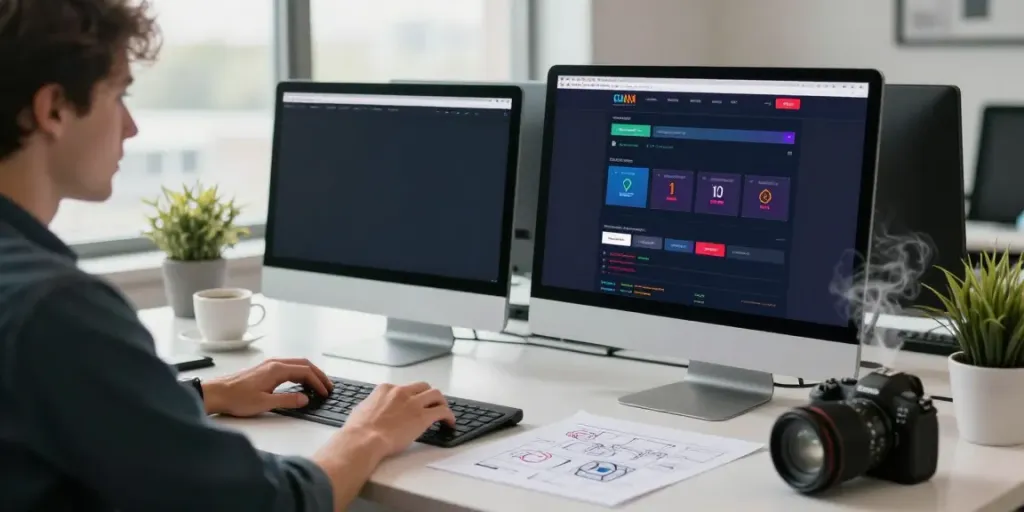 Desain antarmuka situs judi online dengan kata kunci alexistoto, menunjukkan pengembang bekerja di ruang modern.