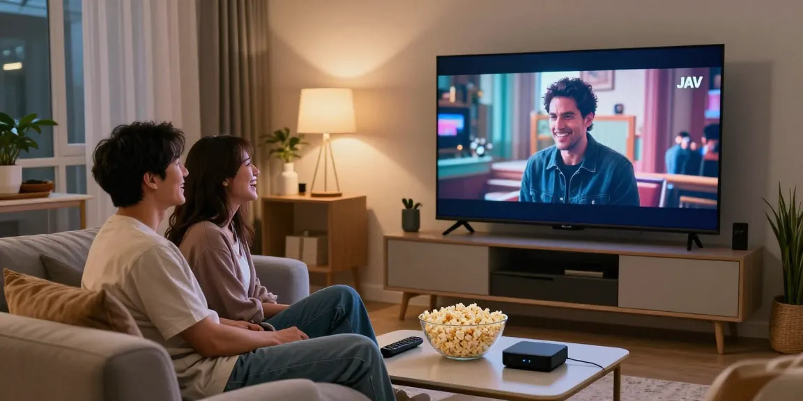 situs film jav terbaru showcased in a cozy home entertainment setting with a couple enjoying a movie night