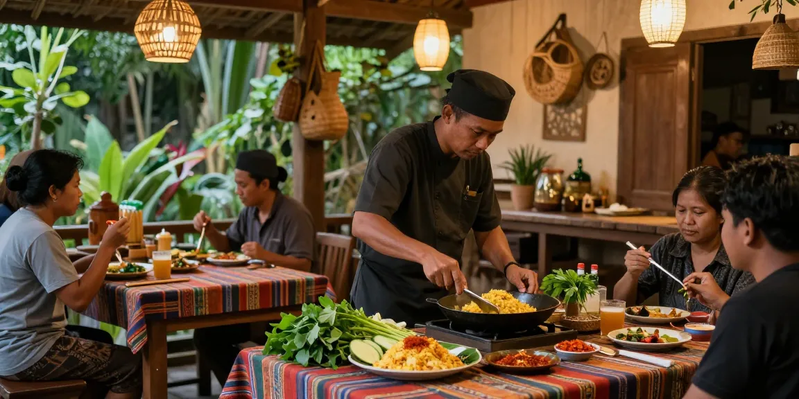Warung225 menyajikan hidangan nasi goreng dengan suasana hangat dan dekorasi tradisional.