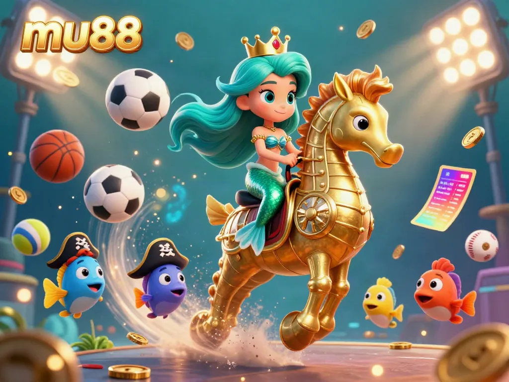 Experience vibrant underwater gaming with mu88 in this colorful casino-themed illustration.