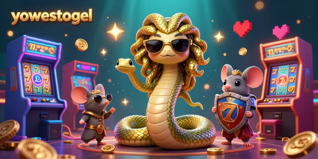 Engage with yowestogel in this vibrant, immersive 3D casino scene featuring exciting slot machines.